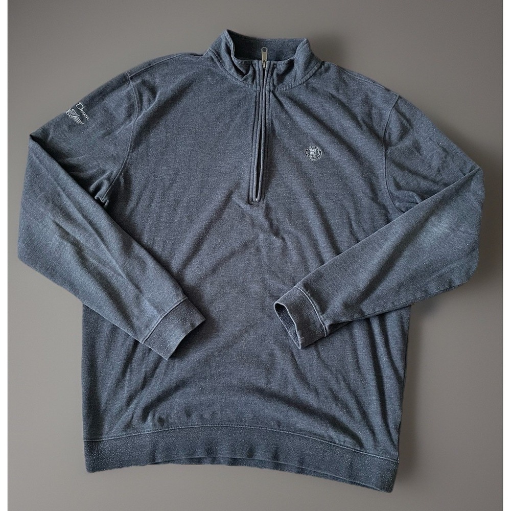 Straight Down 1/4 Quarter Zip Pullover Sweater Embroidered Logo Gray Large JBHS